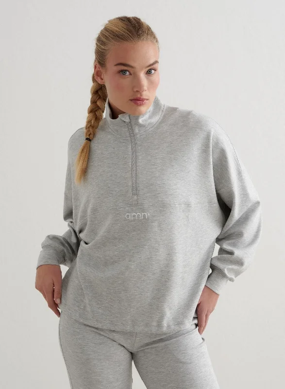 Modern Casual Clothing Light Grey Melange Comfy Modal Half Zip