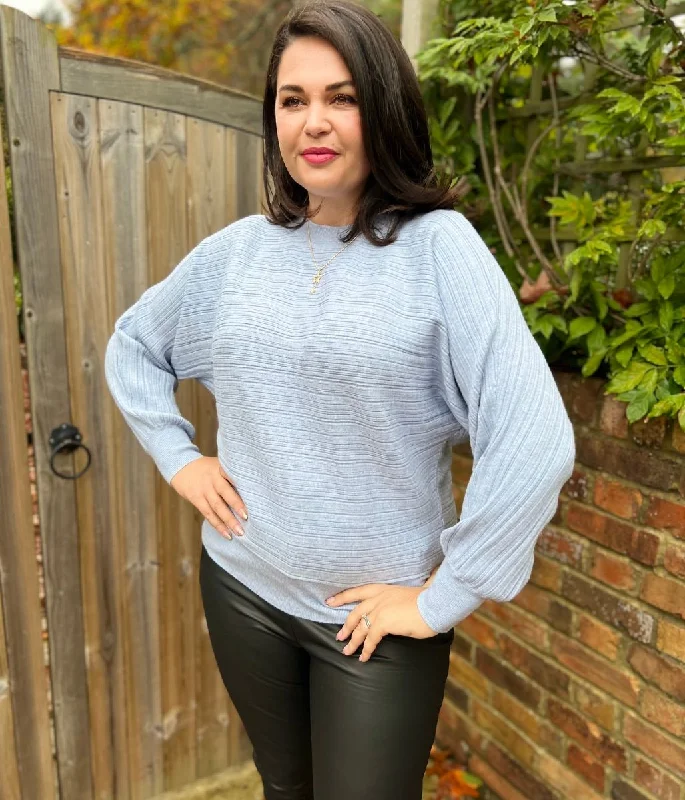 Hot Trends Blue Soft Ribbed Batwing Jumper