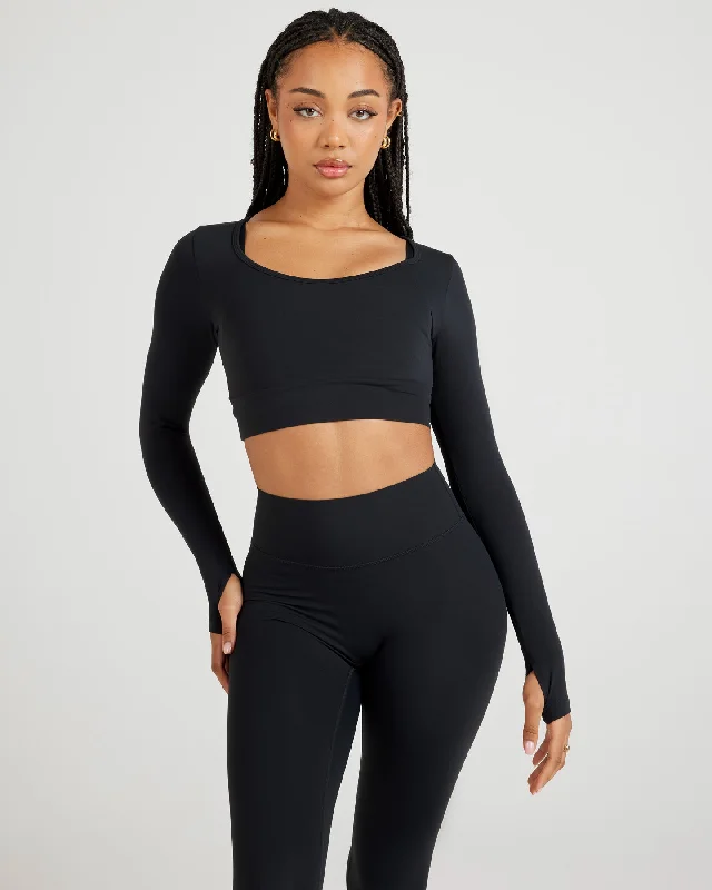 Chic Trend Collection Airey Scoop Crop Long Sleeve - Black