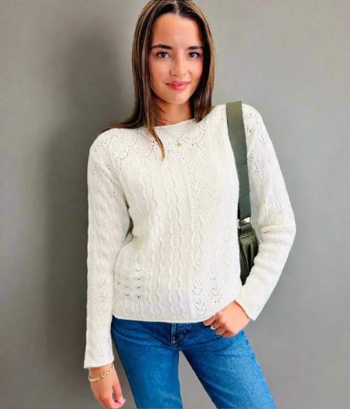 Casual Dresses for Women Cream Pointelle Detail Jumper