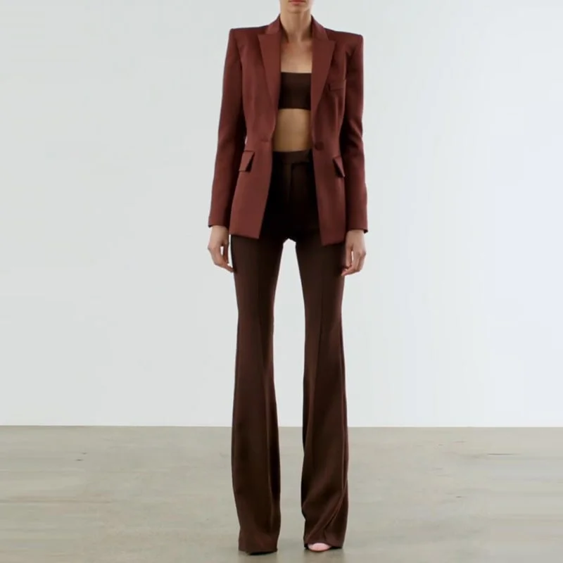 VIP Member Discount Women Fashion Pants Suit Blazer + Flare Trousers Two Piece Pantsuits