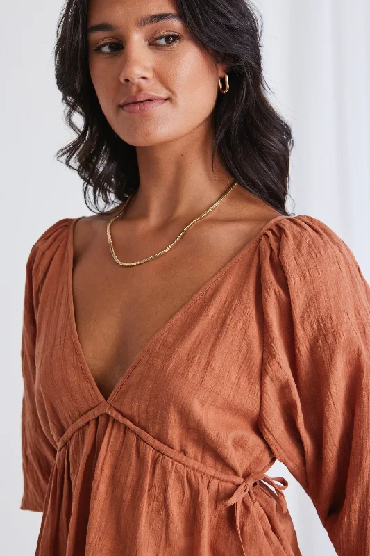 Unleash Your Style Wilding Terracotta Texture Swing Deep V Top