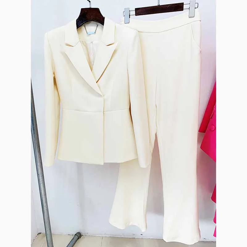 Classic Women's Fashion Womens Ivory Pantsuit Flare Trouser Suit Two Pieces Wedding suit Classic Women's Fashion Womens Ivory Pantsuit Flare Trouser Suit Two Pieces Wedding suit