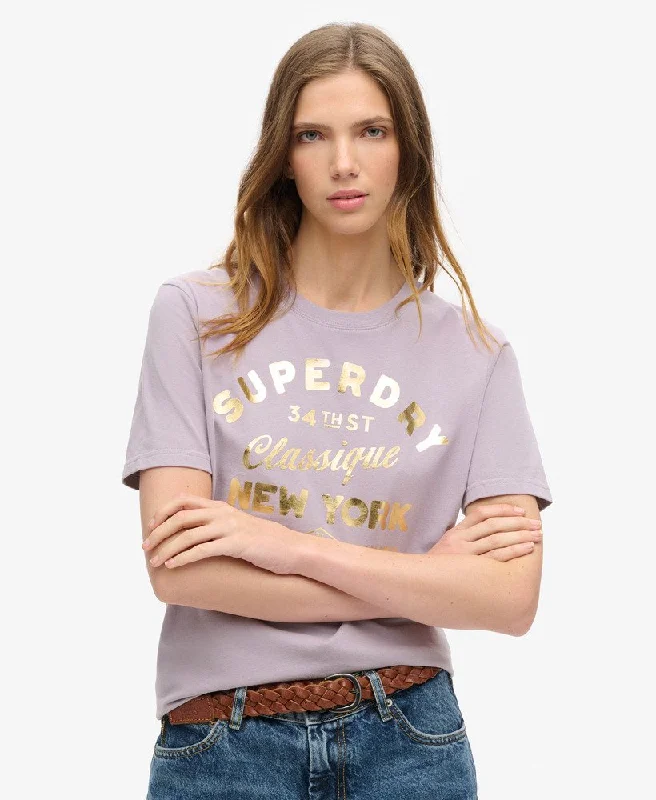 Trend Alert Luxe Metallic Logo Relaxed Tee | Brassica Lilac