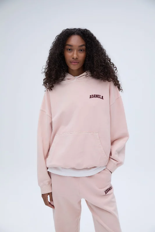 Trendy Attire For Her Varsity Washed Oversized Hoodie - Blush Pink/Burgundy