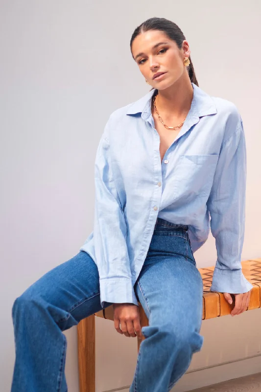 Limited Stock Optimum Lake Blue Linen Oversized Shirt