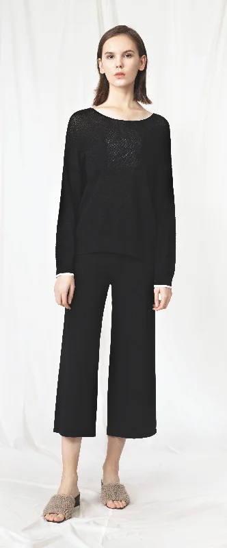 Clothes Women Black Wide Leg Capri Pants