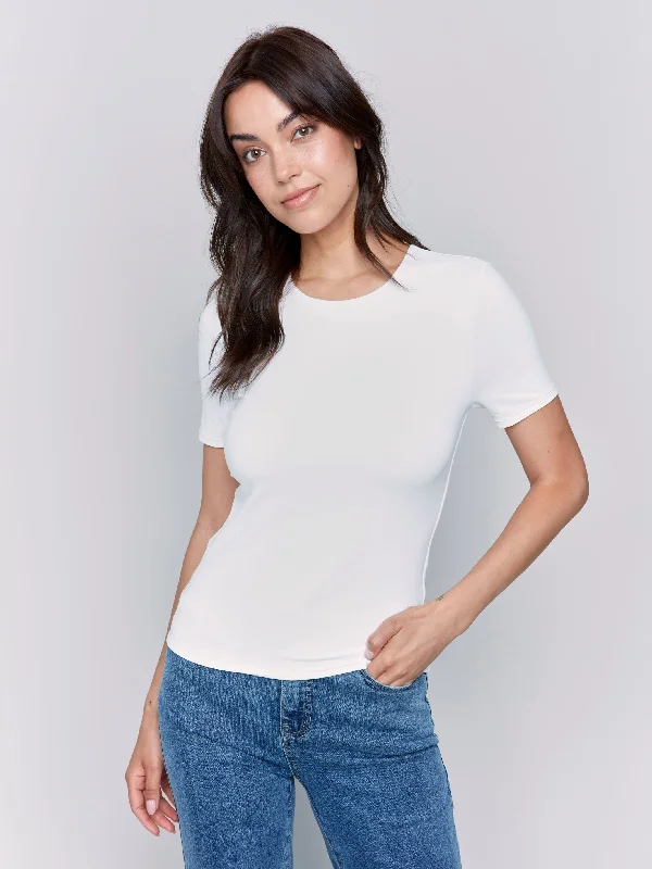 Stylish Savings Short-Sleeved Super Stretch Top - White