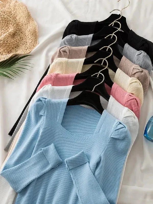 Relaxed Fashion Square Collared Women Knitwear Sweaters