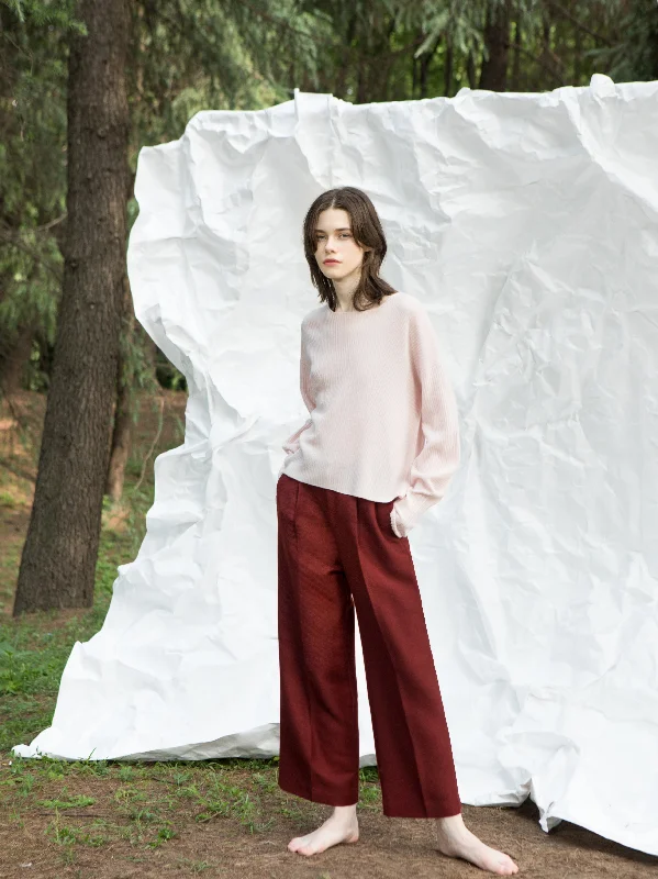 Casual Women’s Clothing Online Burgundy Twill Wool Pants