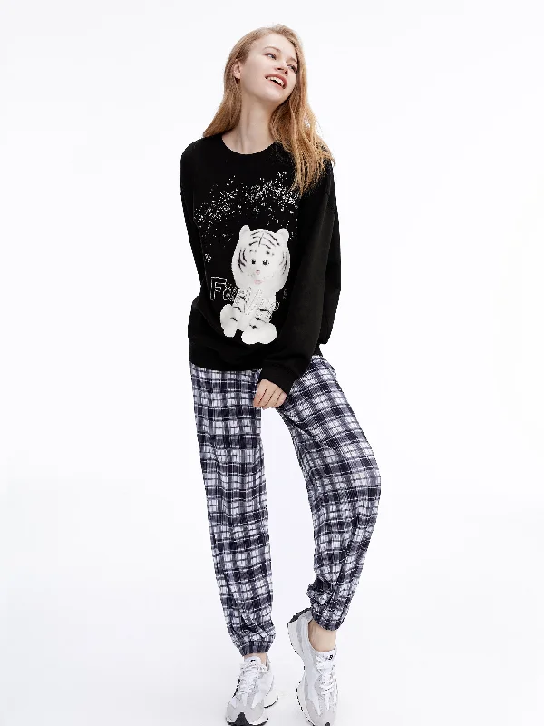 Elegant Women’s Clothing Online Checkered Ribbed Trousers