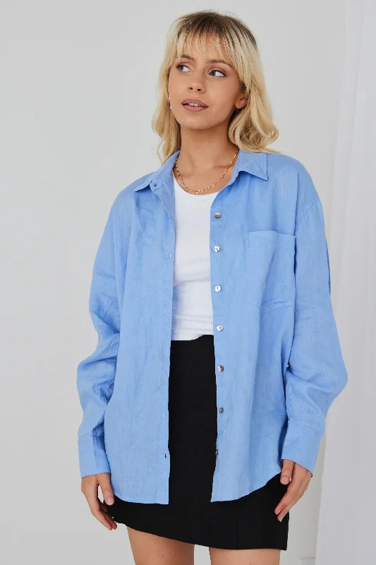 Hot Styles Optimum Cornflower Linen Oversized Shirt