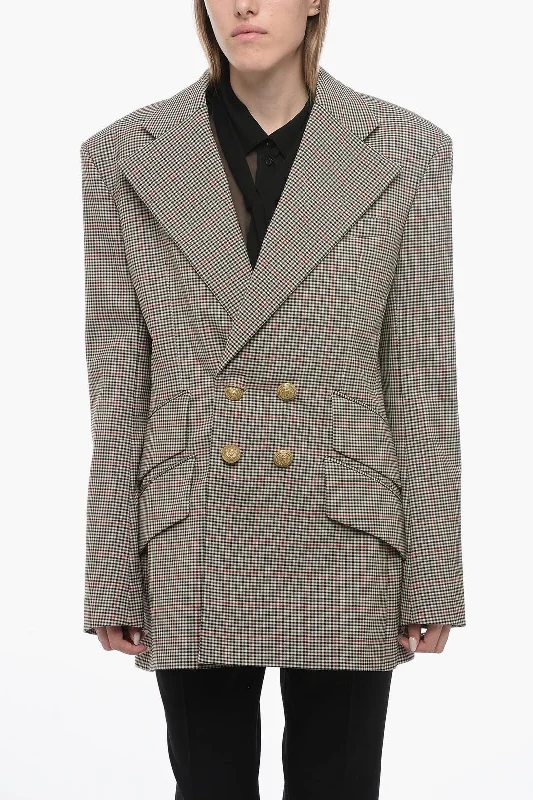 Chic Style, Always In Vogue Balmain Multipocket Double-breasted Blazer with Check Pattern