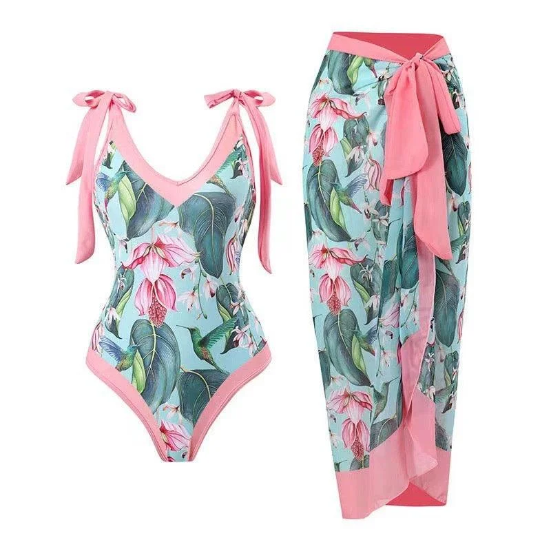 Clothes Of Woman Plush Pink Swimsuit with Sarong