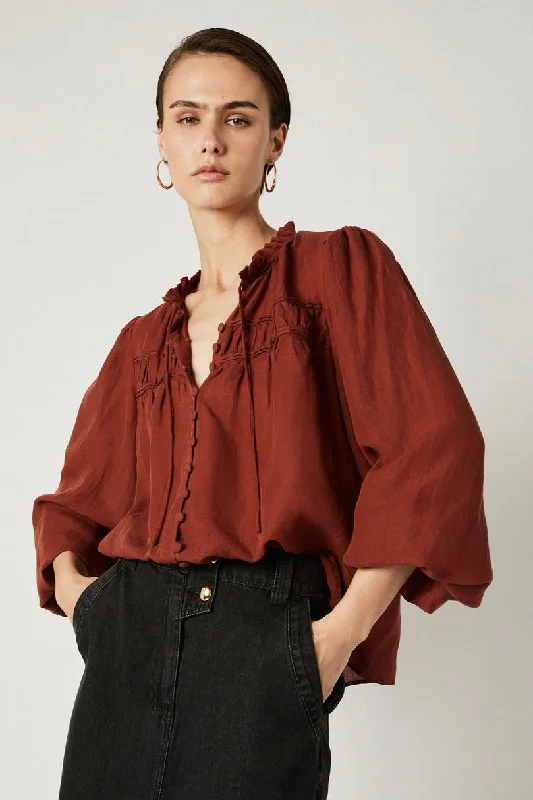 Discover Promotions Mandy Chestnut Front Button LS Blouse