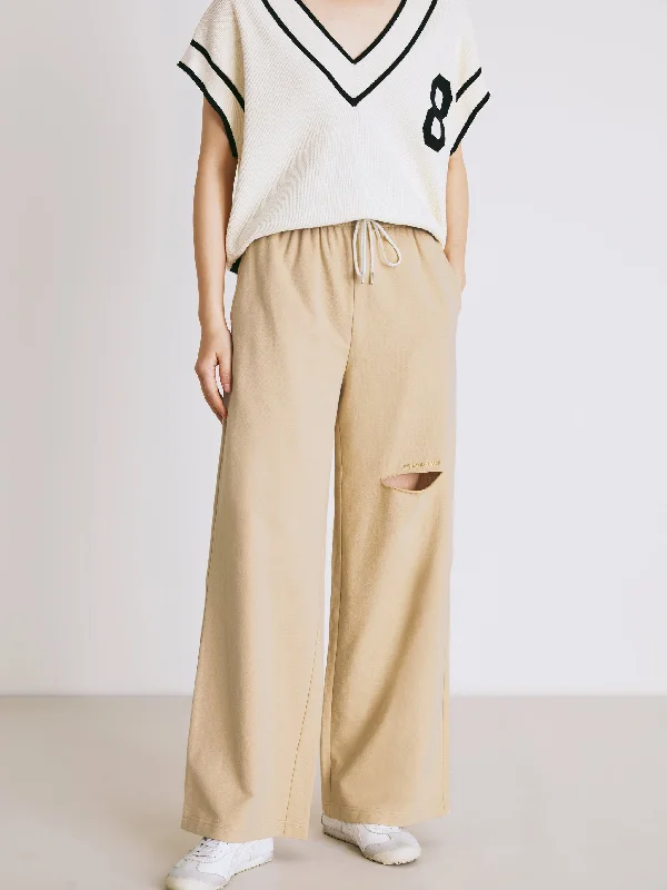 Shop Ladies Clothes Torn Wide Leg Pants-Camel