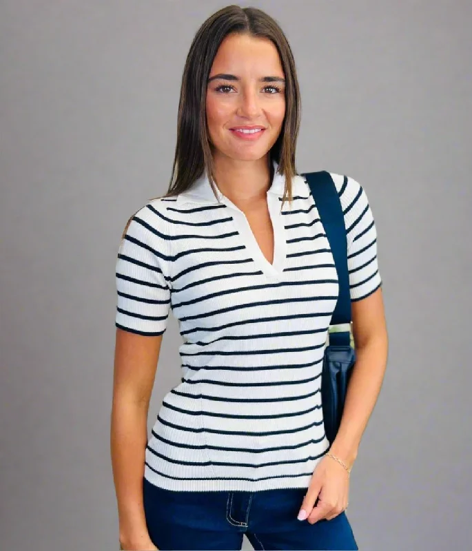 Special Offers Ivory & Navy Stripe Rib Knit Top