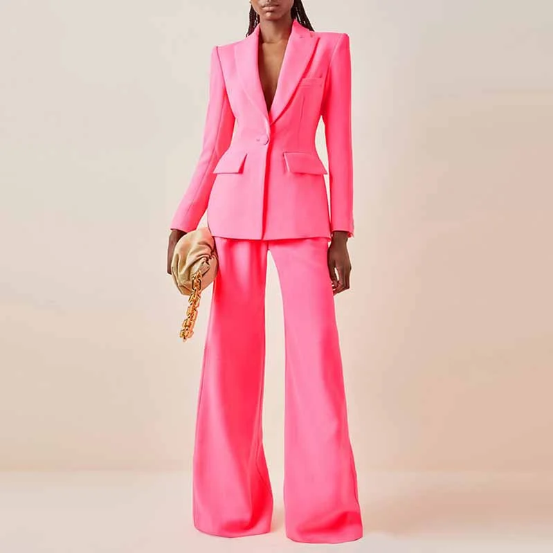 Women's Online Boutique Women Rose pink Blazer + Flare Trousers Suit