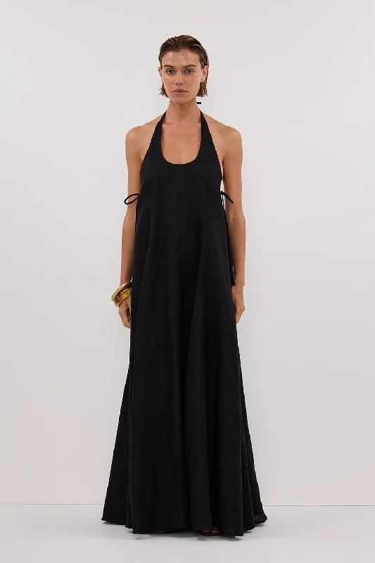 Sale Clearance ABBY BLACK HALTER LINEN MAXI DRESS