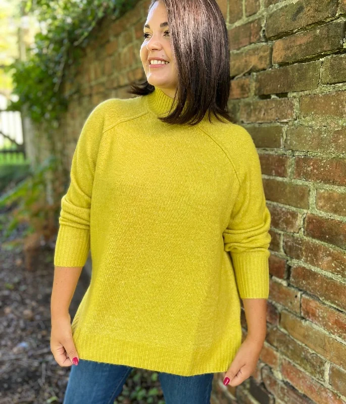 Trendy Women’s Fashion Chartreuse Soft Funnel Neck Jumper
