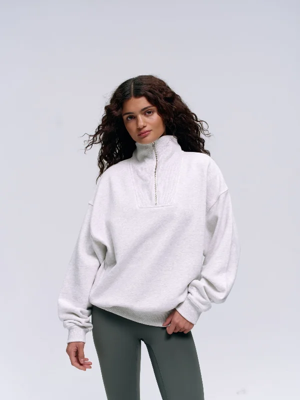 Weekend Exclusive Relaxed Funnel Neck Zip Sweatshirt - Light Grey Melange