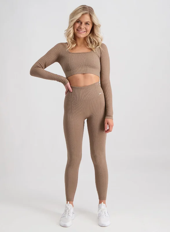 Preppy Style Espresso Luxe Seamless Crop Long Sleeve