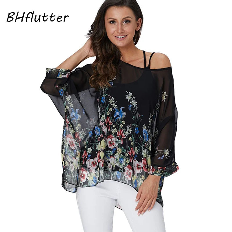 Hot Sale Women's Chiffon Printed Fashion 4-6XL Designer Tops T-Shirts (Plus Size)