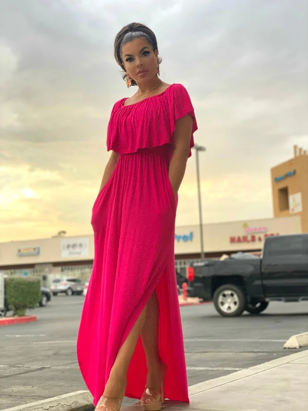 Edgy Fashion GOOD DAY Fuschia Maxi Dress