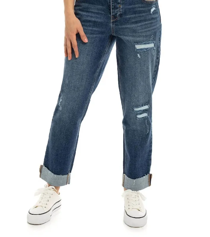 Elegant Fashion Addy Mid Rise Cuffed Girlfriend Jean In Medium Wash