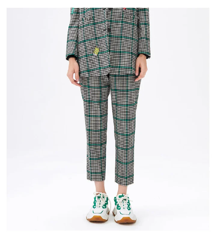 Women's Clothing Online Wool Checked Cropped Pants