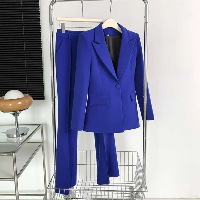 Vintage Fashion Women's One-Button Pantsuit Royal Blue Two Pieces bell-bottom trousers Suit Vintage Fashion Women's One-Button Pantsuit Royal Blue Two Pieces bell-bottom trousers Suit