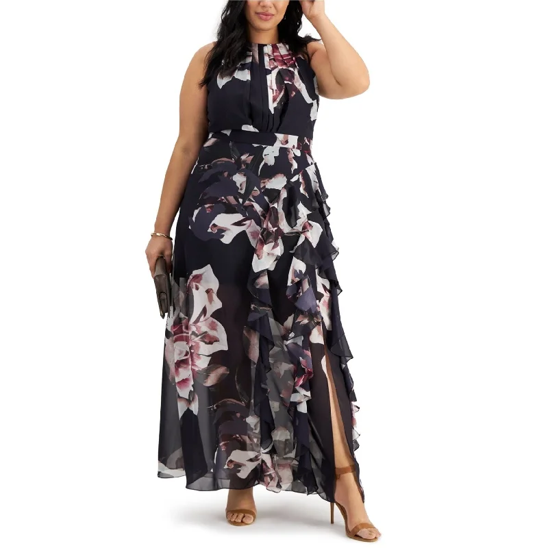 Stylish Loungewear for Women Betsy & Adam Womens Ruffled Chiffon Print Maxi Dress