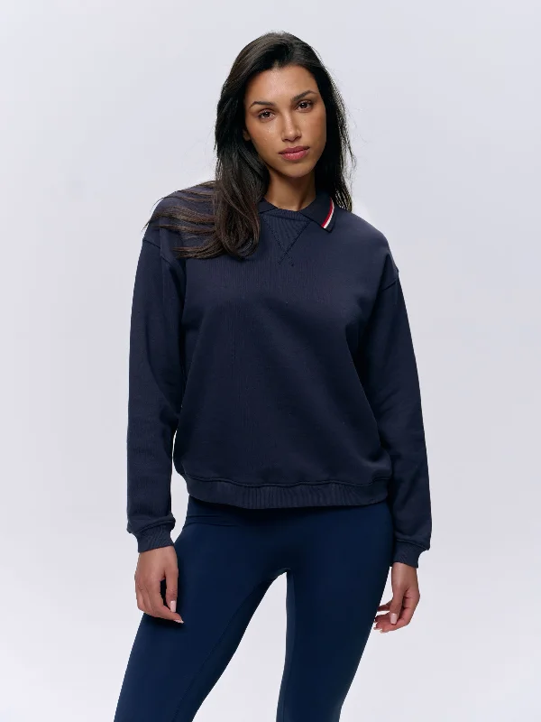 Comfort First Women's Wear Collared Sweatshirt - Navy Blue/Marshmallow White