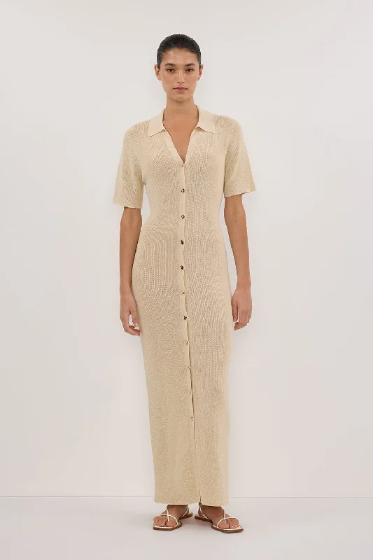 Trendy Women’s Apparel for All Seasons LIAM NATURAL KNIT POLO MAXI DRESS
