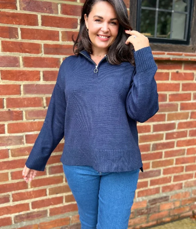 End Of Season Sale Clothing Navy 1/4 Zip Knitted Jumper