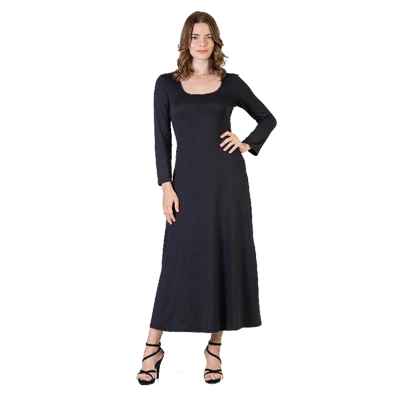 Bold Prints Casual Chic 24seven Comfort Apparel Womens Long Sleeve Maxi Dress