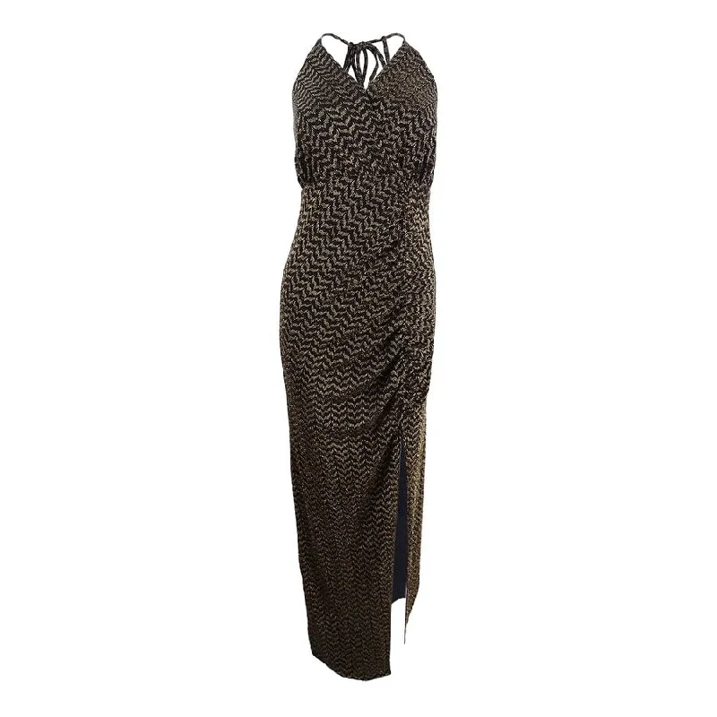 Boho Chic Fashion BCBGeneration Women's Metallic Faux-Wrap Maxi Dress