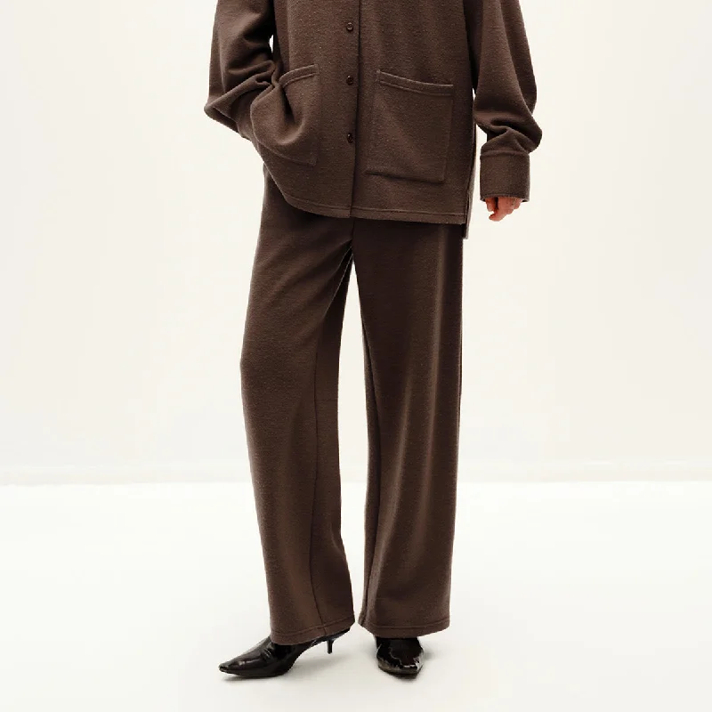 Chic Casual Wardrobe Essentials Cocoa Brown Knit Wool Trousers