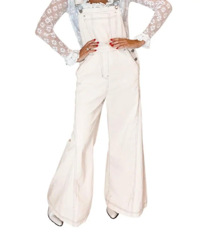 Big Savings Wide Leg Corduroy Overalls In White