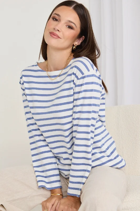 Online Clothing Stores Maple Blue Stripe Boatneck LS Tee