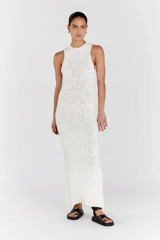 Flash Sale Online DION OFF WHITE BOUCLE CREW MAXI DRESS