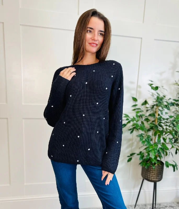 Laid-Back Elegance Navy Embroidered Spot Jumper