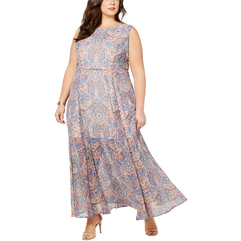Women's Clothing Brands Tommy Hilfiger Womens Paisley Maxi Dress, Orange, 18W