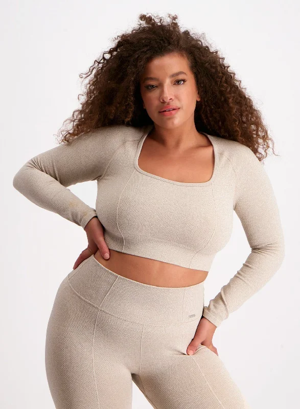 Clothes Woman Beige Luxe Seamless Crop Long Sleeve