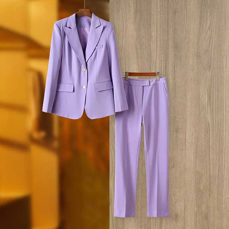 Bold Fashion Women Lavender Pantsuit Fitted Blazer + Mid-High Rise Trousers Pantsuit Suit Office Wear Bold Fashion Women Lavender Pantsuit Fitted Blazer + Mid-High Rise Trousers Pantsuit Suit Office Wear