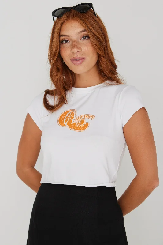 Relaxed Style Sugar White Crop Band Tee