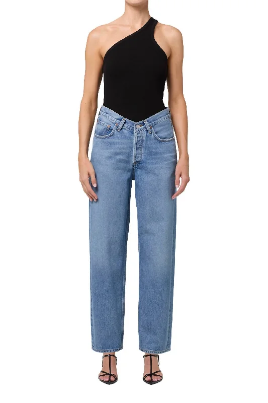 Vintage Fashion V- Waist Baggy Jeans In Fairway