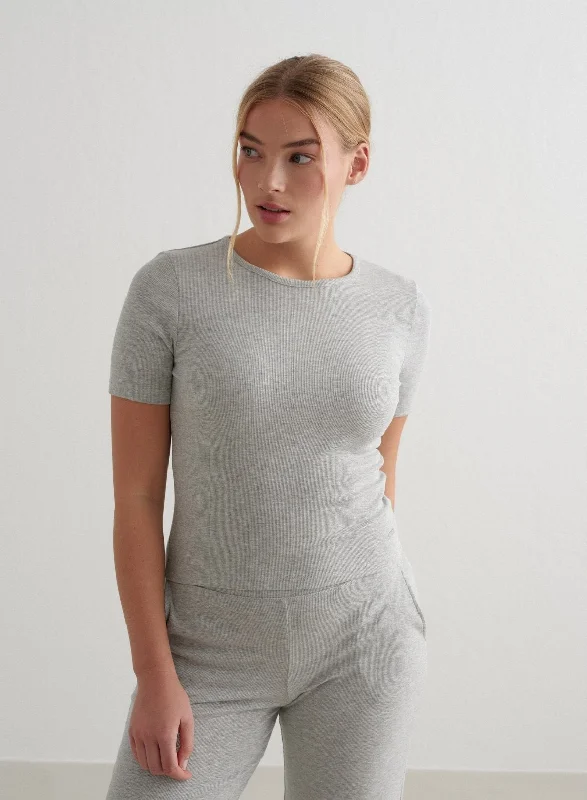 City Fashion Grey Melange Ease Ribbed Short Sleeve