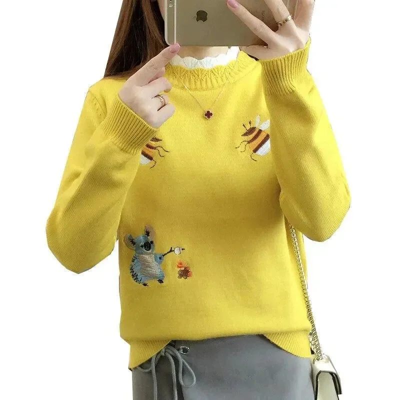 Flash Sale Online Embroidered Crewneck Women Sweater