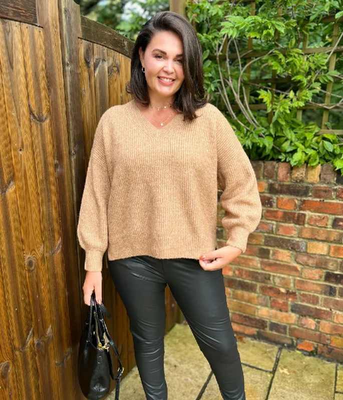 Outlet Clothing Biscuit Ribbed V Neck Jumper
